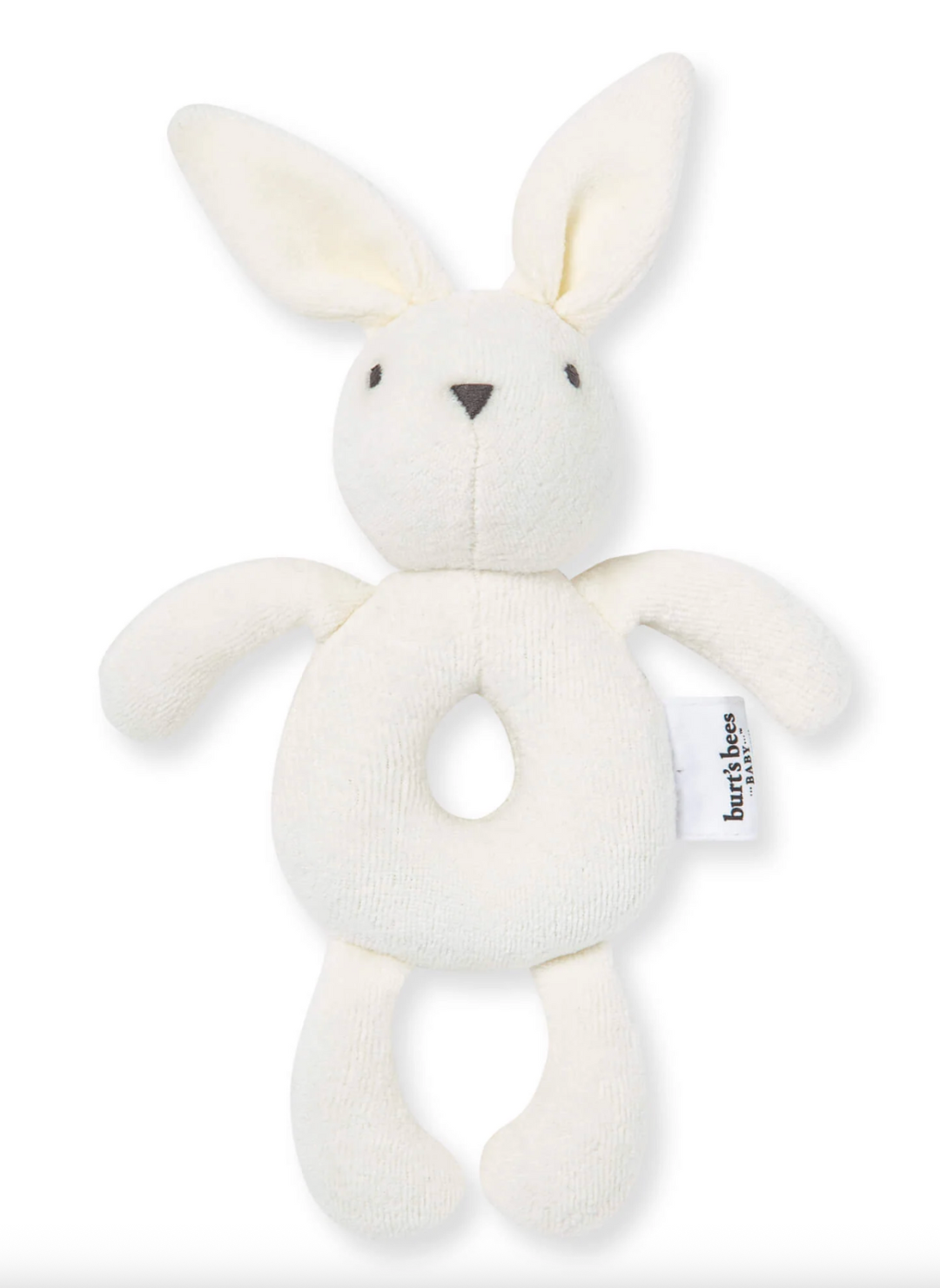 Burt’s Bees Baby organic cotton bunny rattle toy in ivory with long ears