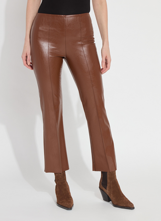 Front view of Lyssé Elysse Ankle Vegan Leather Pant in brown with ankle length fit.