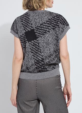 Back view of Lyssé Germaine Pullover Sweater with abstract pattern and ribbed hem