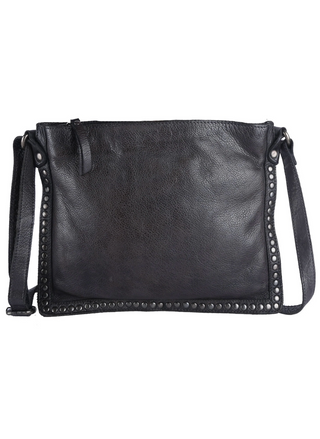 Back view of black Latico Gabriel Leather Crossbody with pebble leather texture