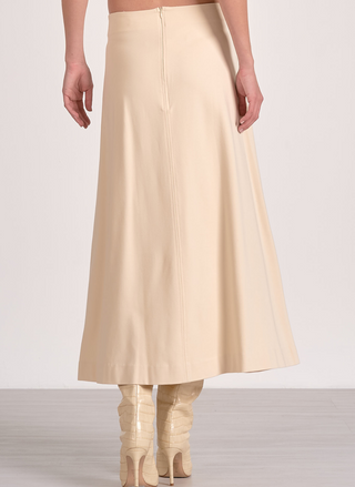 Back view of Elan Cynthia Midi Skirt in cream, A-line silhouette with zip closure