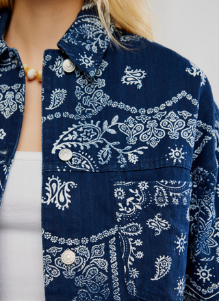 Free People Opal Swing Printed Denim Jacket