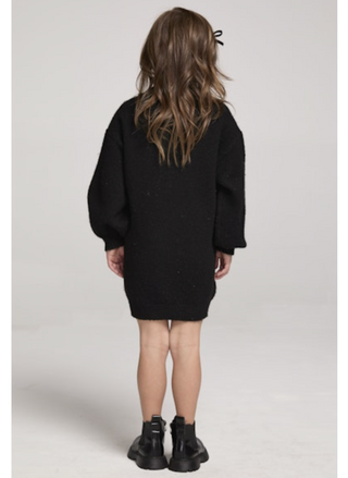 Back view of Saltwater Luxe Midnight Bloom Mini Dress in black knit fabric.