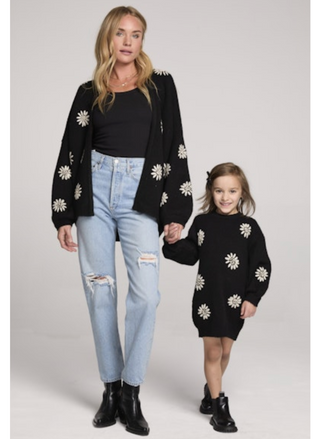 Mommy and me matching outfits – Saltwater Luxe Midnight Bloom Cardigan with kids mini dress.