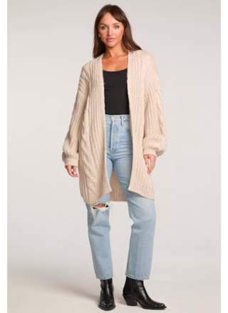 Saltwater Luxe Taylor’s Long Sleeve Cardigan in cream – front view with relaxed fit.
