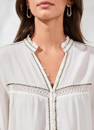 Tribal Boho Button Front Novelty Blouse