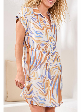 Close-up of Tribal Lisa Lined Shirt Dress fabric texture and drawcord waist.