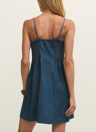 Back view of Angel Eyes Mini Dress showing smocked panel and adjustable spaghetti straps.