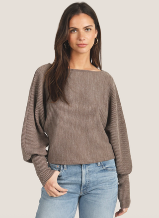 Dylan Andie Dolman Top in mocha with boat neckline and relaxed sleeves front view