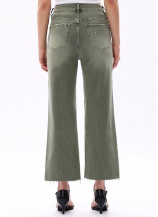 Back view of Bayeas Matcha Wide Leg Crop Denim showing pockets and soft green wash.