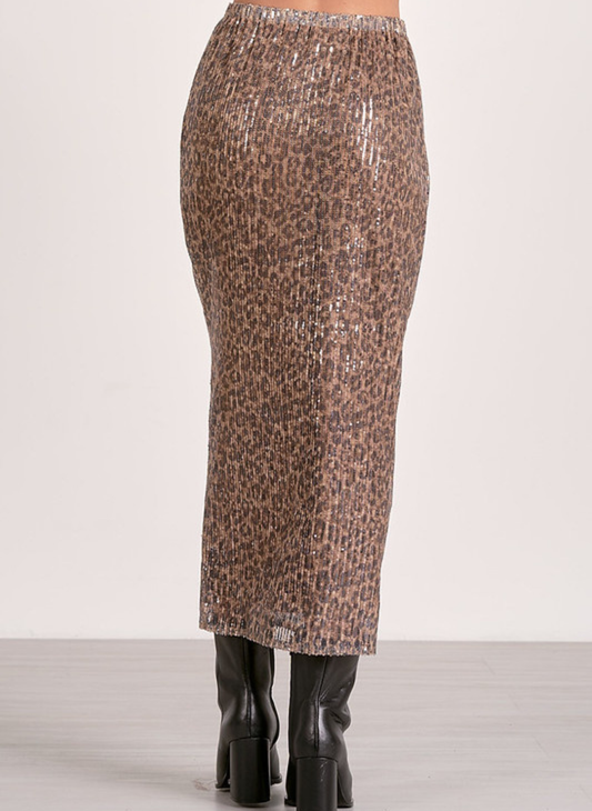 Elan Shay Cheetah Sequin Skirt