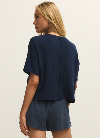 Back view of Z Supply Everyday Pocket Tee with center seam and relaxed fit.