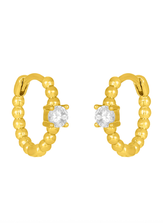 Zia Huggies — beaded gold hoop earrings with cubic zirconia accent.