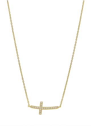Cross Necklace — gold chain with cubic zirconia cross pendant.  18k gold-plated, adjustable faith-inspired jewelry.