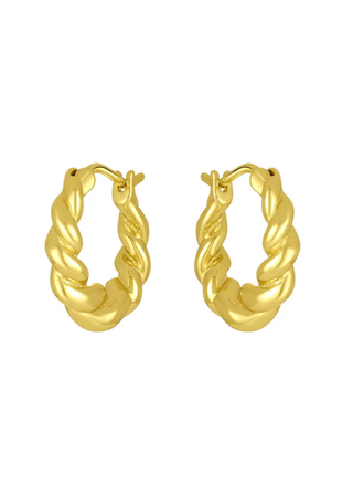 Eliza Huggies — twisted gold mini hoop earrings, 18k gold plated.