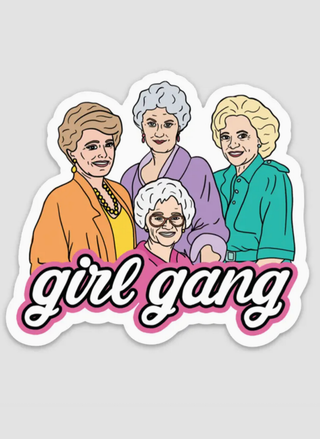 Illustrated girl gang sticker featuring four women — friendship and empowerment design with retro vibe.