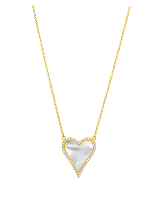 Gold Katie Heart Necklace with Mother of Pearl heart pendant on chain against white background