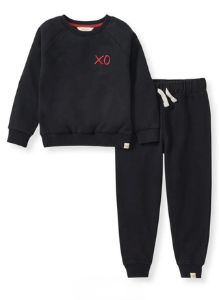 Burt’s Bees XO Sweat Set black baby sweatshirt and joggers front view