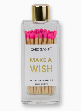 Make A Wish birthday glass bottle safety matches with bright pink tips