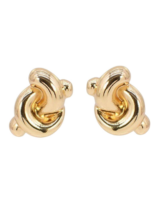 Pair of gold knot earrings on a white background