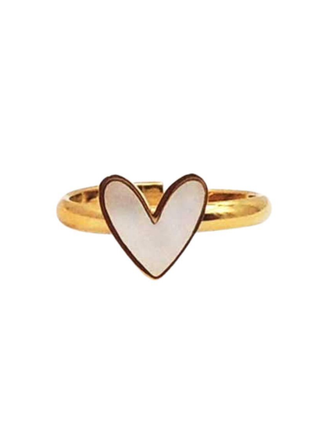 Heart-shaped ring with gold band on a white background