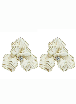 Pair of cream-colored shell-like earrings on a white background