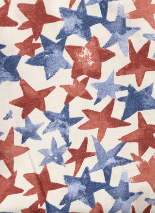 Pattern of red and blue stars on a white background