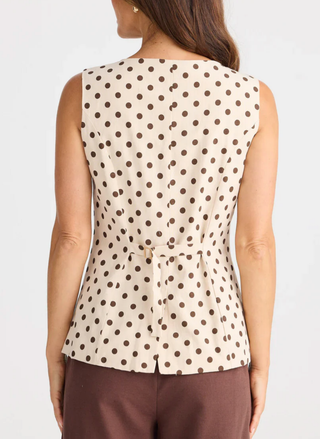 Brave & True Eden Polka Dot Vest back view with adjustable waist tie
