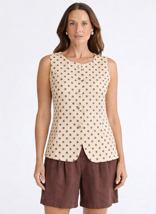 Brave & True Eden Polka Dot Vest sleeveless tailored vest with button front