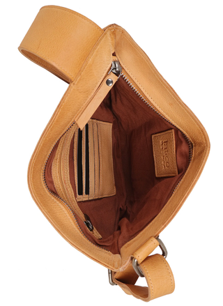 Interior of Latico Arden leather crossbody bag with card slots and zipper pocket