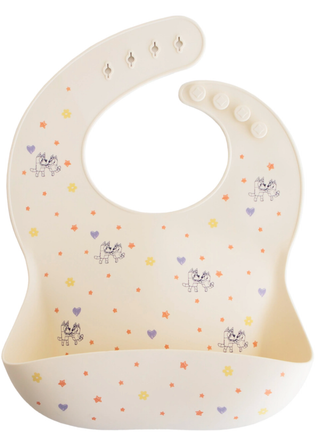 Baby bib with animal pattern on a white background