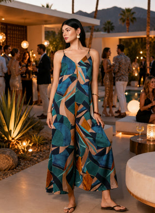 Palm Mirage Tie Back Tank Romper