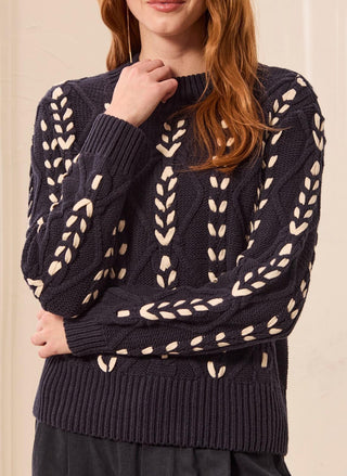 TRIBAL Long Sleeve Cable Knit Sweater w/Braid