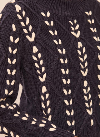 TRIBAL Long Sleeve Cable Knit Sweater w/Braid