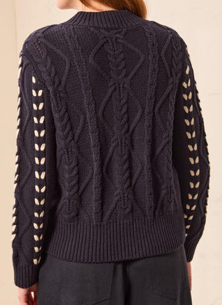 TRIBAL Long Sleeve Cable Knit Sweater w/Braid