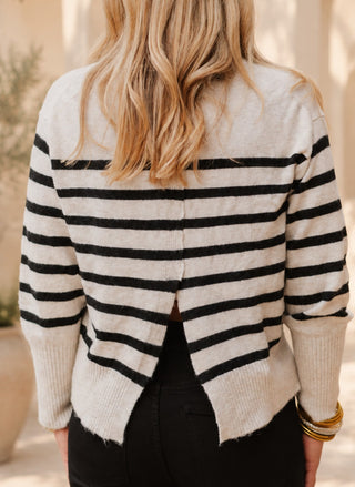 Close-up of the Velvet Heart Parley Striped Sweater showing the ribbed cuffs and stripe pattern