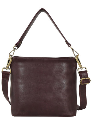 Latico Tabor Milled Leather Crossbody Bag in Wine with wide top zip and brass-tone hardware