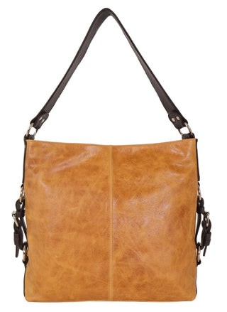 Latico Simone Md Leather Shoulder Bag in Tan with leopard-print lining and snap closure