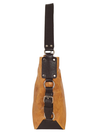 Tan full-grain leather hobo bag with contrasting dark brown trim by Latico Leathers