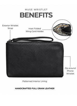 Latico Muse Leather Wristlet, handcrafted full-grain leather wallet with card slots - August Boutique