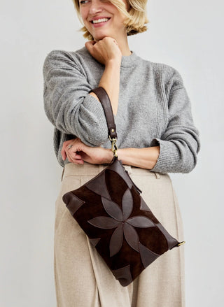 Latico Stevie brown suede leather crossbody purse with exterior phone pocket