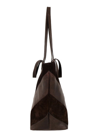 Oversized brown suede and full-grain leather tote bag by Latico Leathers