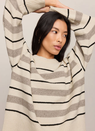 Chalk yarn-dyed stripe crew neck sweater by Z Supply, Cirrus Cozy Yarns knit with stretch