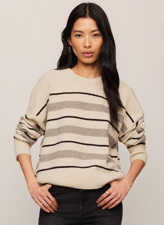 Z Supply Cirrus Stripe Long Sleeve Sweater in Chalk, soft lightweight striped crew neck pullover - August Boutique