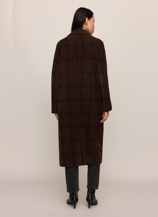 Long brown plaid Z Supply Crosby Cocoon Coat, snap front knit outerwear for fall and winter - August Boutique