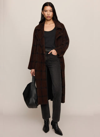 Z Supply Crosby Plaid Cocoon Coat in Dark Chocolate, oversized heavyweight sweater knit coat - August Boutique