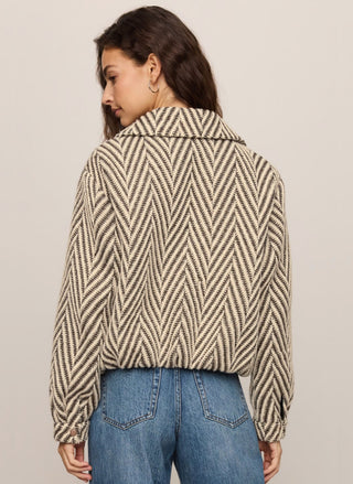 Women's Z Supply Dunaway bubble jacket in dark chocolate herringbone with an antique brass zipper