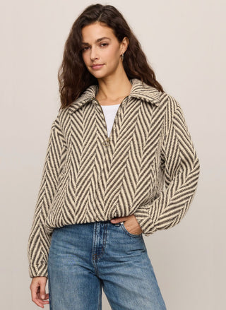 Dark Chocolate herringbone jacket by Z Supply with a collared neckline and vintage-inspired look