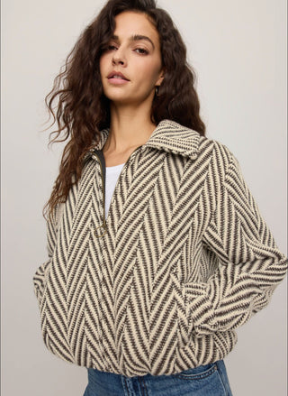 Z Supply Dunaway Herringbone Bubble Jacket in Dark Chocolate, textured women's zip jacket with bubble hem - August Boutique