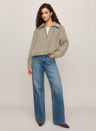Brown herringbone Z Supply Dunaway jacket with welt pockets and long sleeves